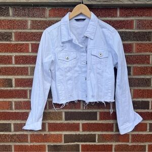 Excuse White Distressed Hem Denim Jean Jacket